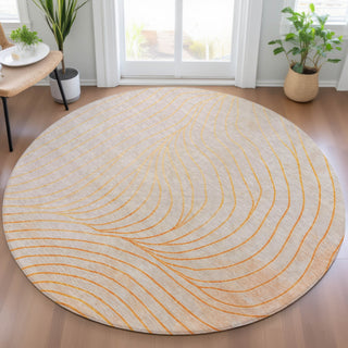 Piper Looms Chantille Swirls ACN2107 Orange Machine Washable Area Rug Round Lifestyle Image Feature