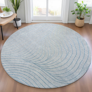 Piper Looms Chantille Swirls ACN2107 Sky Machine Washable Area Rug Round Lifestyle Image Feature