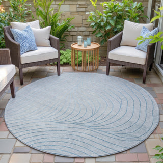 Piper Looms Chantille Swirls ACN2107 Sky Machine Washable Area Rug Round Outdoor Lifestyle Image Feature
