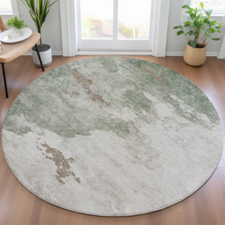 Piper Looms Chantille Abstract ACN2108 Aloe Machine Washable Area Rug Round Lifestyle Image Feature
