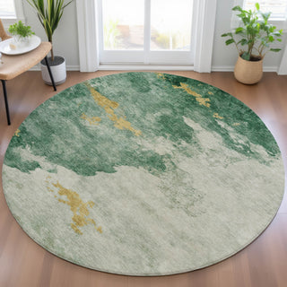 Piper Looms Chantille Abstract ACN2108 Emerald Machine Washable Area Rug Round Lifestyle Image Feature