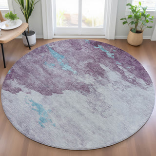 Piper Looms Chantille Abstract ACN2108 Lavender Machine Washable Area Rug Round Lifestyle Image Feature