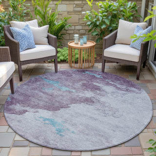 Piper Looms Chantille Abstract ACN2108 Lavender Machine Washable Area Rug Round Outdoor Lifestyle Image Feature