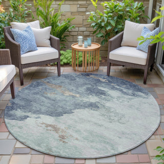 Piper Looms Chantille Abstract ACN2108 Seafoam Machine Washable Area Rug Round Outdoor Lifestyle Image Feature