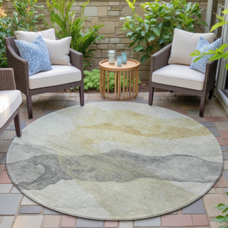 Piper Looms Chantille Abstract ACN2109 Beige Machine Washable Area Rug Round Outdoor Lifestyle Image Feature
