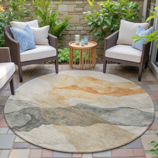 Piper Looms Chantille Abstract ACN2109 Orange Machine Washable Area Rug Round Outdoor Lifestyle Image Feature