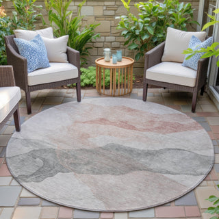 Piper Looms Chantille Abstract ACN2109 Salmon Machine Washable Area Rug Round Outdoor Lifestyle Image Feature
