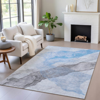 Piper Looms Chantille Abstract ACN2109 Sky Machine Washable Area Rug Lifestyle Image Feature