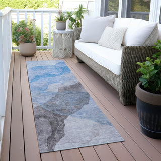 Piper Looms Chantille Abstract ACN2109 Sky Machine Washable Area Rug Runner Outdoor Lifestyle Image Feature