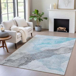 Piper Looms Chantille Abstract ACN2109 Teal Machine Washable Area Rug Lifestyle Image Feature