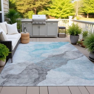 Piper Looms Chantille Abstract ACN2109 Teal Machine Washable Area Rug Outdoor Lifestyle Image Feature