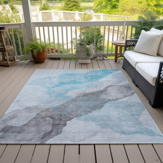 Piper Looms Chantille Abstract ACN2109 Teal Machine Washable Area Rug Outdoor Lifestyle Image Feature