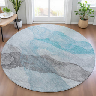 Piper Looms Chantille Abstract ACN2109 Teal Machine Washable Area Rug Round Lifestyle Image Feature