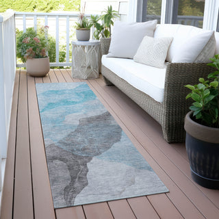 Piper Looms Chantille Abstract ACN2109 Teal Machine Washable Area Rug Runner Outdoor Lifestyle Image Feature
