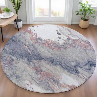 Piper Looms Chantille Abstract ACN2110 Blush Machine Washable Area Rug Round Lifestyle Image Feature