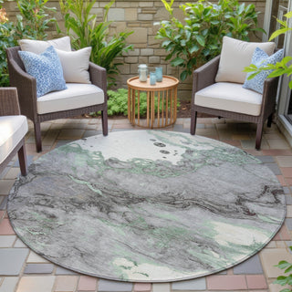 Piper Looms Chantille Abstract ACN2110 Green Machine Washable Area Rug Round Outdoor Lifestyle Image Feature