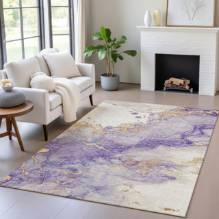 Piper Looms Chantille Abstract ACN2110 Purple Machine Washable Area Rug Lifestyle Image Feature