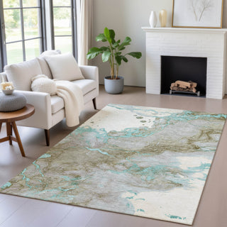 Piper Looms Chantille Abstract ACN2110 Teal Machine Washable Area Rug Lifestyle Image Feature