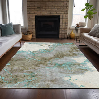Piper Looms Chantille Abstract ACN2110 Teal Machine Washable Area Rug Lifestyle Image Feature