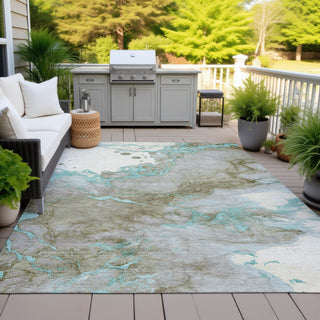 Piper Looms Chantille Abstract ACN2110 Teal Machine Washable Area Rug Outdoor Lifestyle Image Feature
