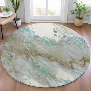 Piper Looms Chantille Abstract ACN2110 Teal Machine Washable Area Rug Round Lifestyle Image Feature
