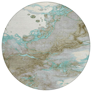 Piper Looms Chantille Abstract ACN2110 Teal Machine Washable Area Rug Round Main Image