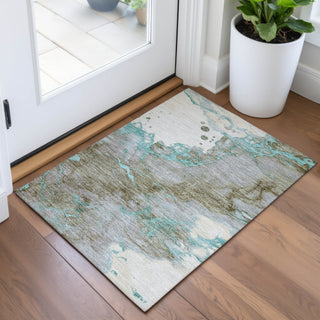 Piper Looms Chantille Abstract ACN2110 Teal Machine Washable Area Rug Scatter Lifestyle Image Feature