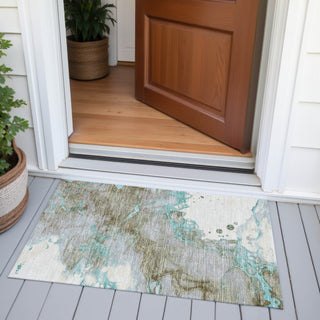 Piper Looms Chantille Abstract ACN2110 Teal Machine Washable Area Rug Scatter Outdoor Lifestyle Image Feature