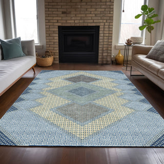 Piper Looms Chantille Geometric ACN2111 Denim Machine Washable Area Rug Lifestyle Image Feature