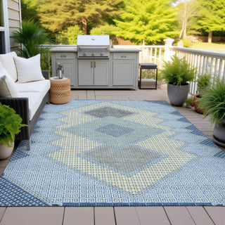 Piper Looms Chantille Geometric ACN2111 Denim Machine Washable Area Rug Outdoor Lifestyle Image Feature