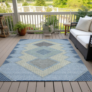 Piper Looms Chantille Geometric ACN2111 Denim Machine Washable Area Rug Outdoor Lifestyle Image Feature
