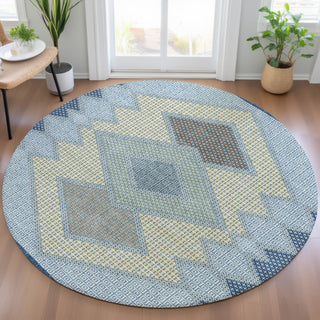 Piper Looms Chantille Geometric ACN2111 Denim Machine Washable Area Rug Round Lifestyle Image Feature