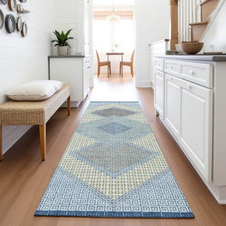 Piper Looms Chantille Geometric ACN2111 Denim Machine Washable Area Rug Runner Lifestyle Image Feature