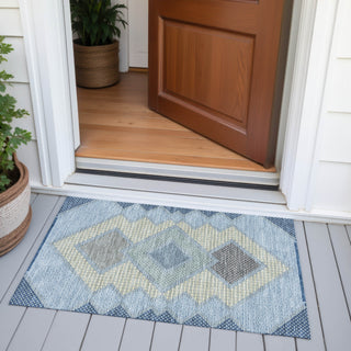 Piper Looms Chantille Geometric ACN2111 Denim Machine Washable Area Rug Scatter Outdoor Lifestyle Image Feature