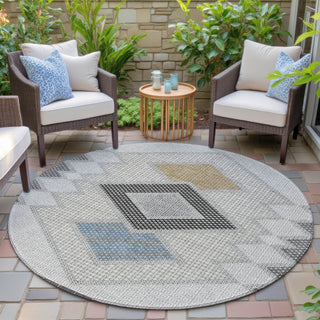Piper Looms Chantille Geometric ACN2111 Gray Machine Washable Area Rug Round Outdoor Lifestyle Image Feature