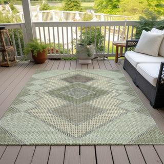 Piper Looms Chantille Geometric ACN2111 Green Machine Washable Area Rug Outdoor Lifestyle Image Feature