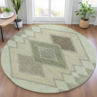 Piper Looms Chantille Geometric ACN2111 Green Machine Washable Area Rug Round Lifestyle Image Feature