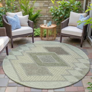 Piper Looms Chantille Geometric ACN2111 Green Machine Washable Area Rug Round Outdoor Lifestyle Image Feature