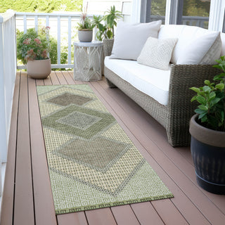 Piper Looms Chantille Geometric ACN2111 Green Machine Washable Area Rug Runner Outdoor Lifestyle Image Feature