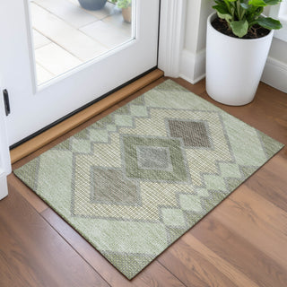 Piper Looms Chantille Geometric ACN2111 Green Machine Washable Area Rug Scatter Lifestyle Image Feature