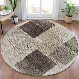 Piper Looms Chantille Geometric ACN2112 Brown Machine Washable Area Rug Round Lifestyle Image Feature