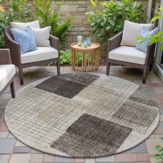 Piper Looms Chantille Geometric ACN2112 Brown Machine Washable Area Rug Round Outdoor Lifestyle Image Feature