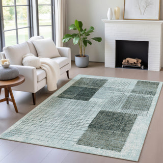 Piper Looms Chantille Geometric ACN2112 Teal Machine Washable Area Rug Lifestyle Image Feature