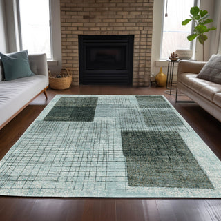 Piper Looms Chantille Geometric ACN2112 Teal Machine Washable Area Rug Lifestyle Image Feature