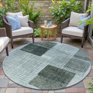 Piper Looms Chantille Geometric ACN2112 Teal Machine Washable Area Rug Round Outdoor Lifestyle Image Feature