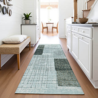 Piper Looms Chantille Geometric ACN2112 Teal Machine Washable Area Rug Runner Lifestyle Image Feature