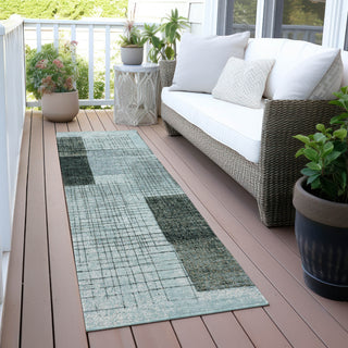 Piper Looms Chantille Geometric ACN2112 Teal Machine Washable Area Rug Runner Outdoor Lifestyle Image Feature