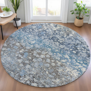Piper Looms Chantille Abstract ACN2113 Blue Machine Washable Area Rug Round Lifestyle Image Feature
