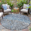 Piper Looms Chantille Abstract ACN2113 Blue Machine Washable Area Rug Round Outdoor Lifestyle Image Feature