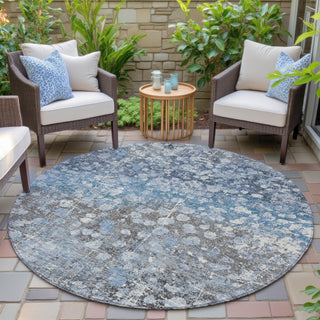 Piper Looms Chantille Abstract ACN2113 Blue Machine Washable Area Rug Round Outdoor Lifestyle Image Feature